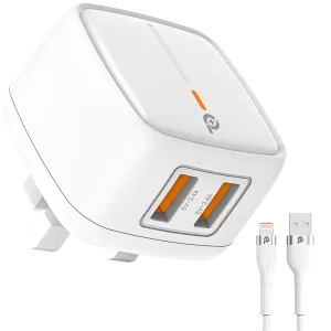شاحن بريتش الجداري مع كيبل شحن من بوروبلس (تايب أ-لايتننج) | Powero+ British wall charger (type A- Lightning)