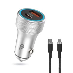 شاحن السيارة بور إكستريم مع كيبل شحن من بوروبلس (تايب سي- لايتننج) | Powero+ power extreme car charger with cable (type C - Lightning)