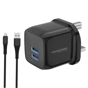 محول بوكيت ميني الجداري المتنقل مع كيبل شحن من باوا (تايب أ-ميكرو) | Pawa pocketmini travel charger with cable (type A-micro)