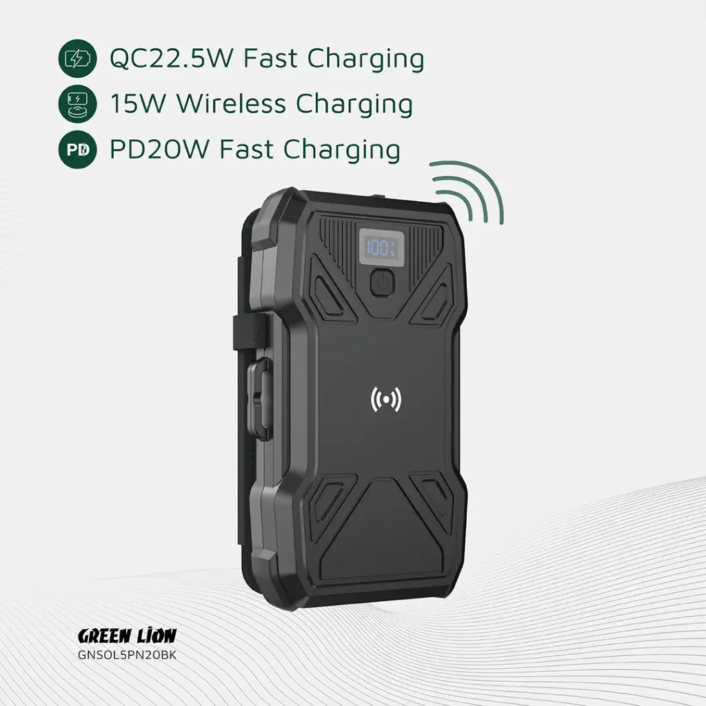 Green Lion Solar 5-Panel 20000mAh Power Bank PD20W – Black (1)