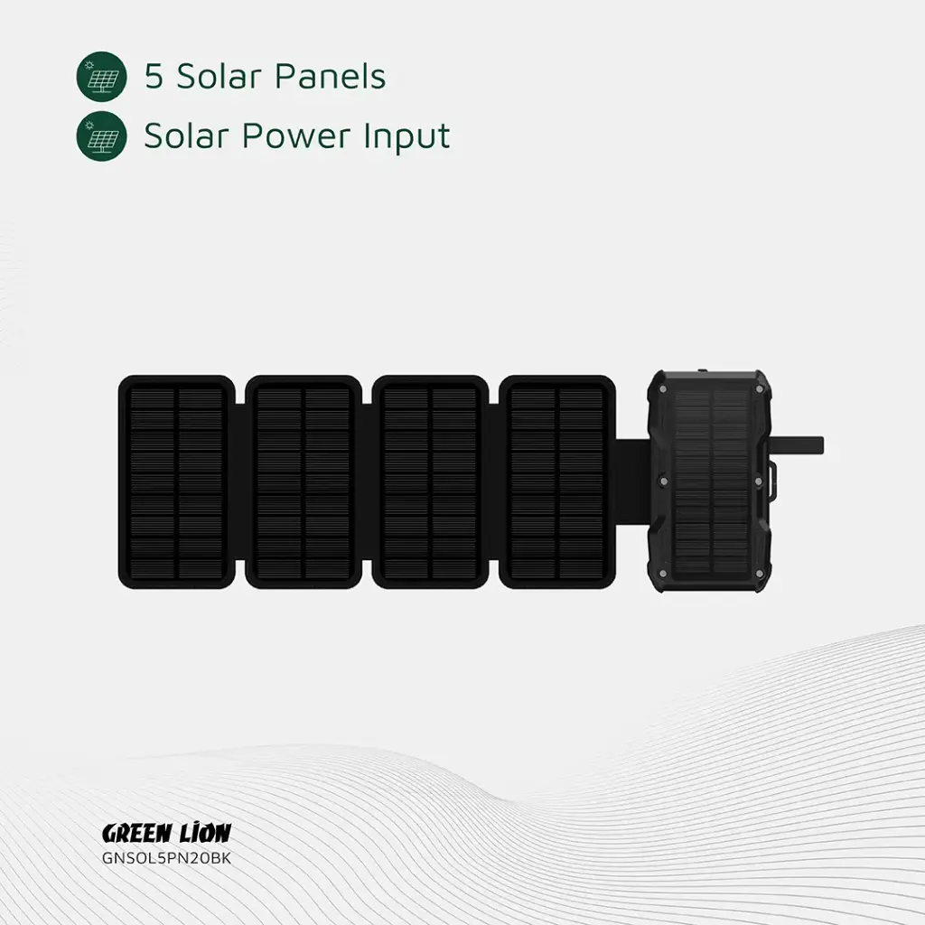 Green Lion Solar 5-Panel 20000mAh Power Bank PD20W – Black (2)