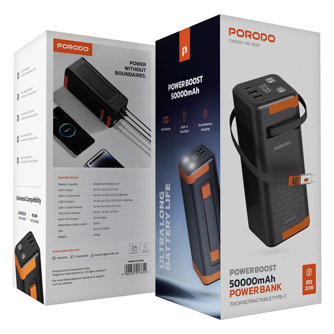 Porodo Power Boost 50000mAh Power Bank PD 20W – Black (1)