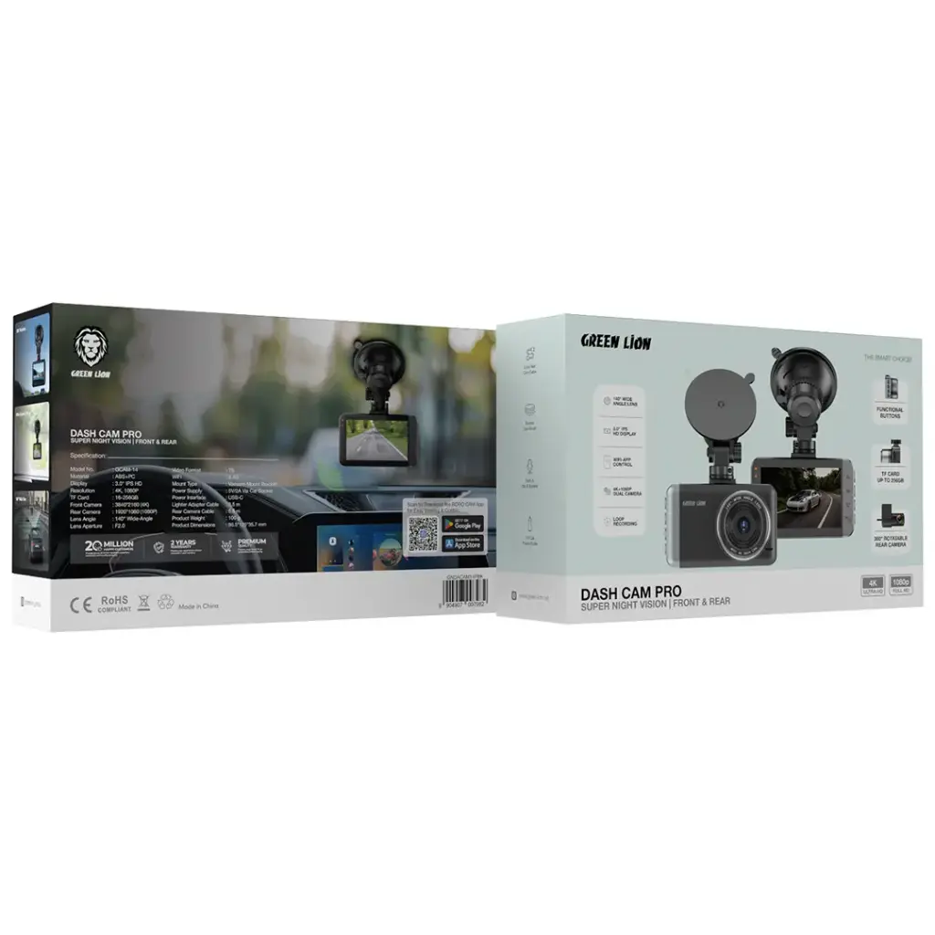 Green Lion Dash Cam Pro Front and Rear – Black