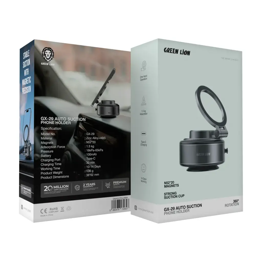 Green Lion GX-29 Auto Suction Phone Holder – Matte Black
