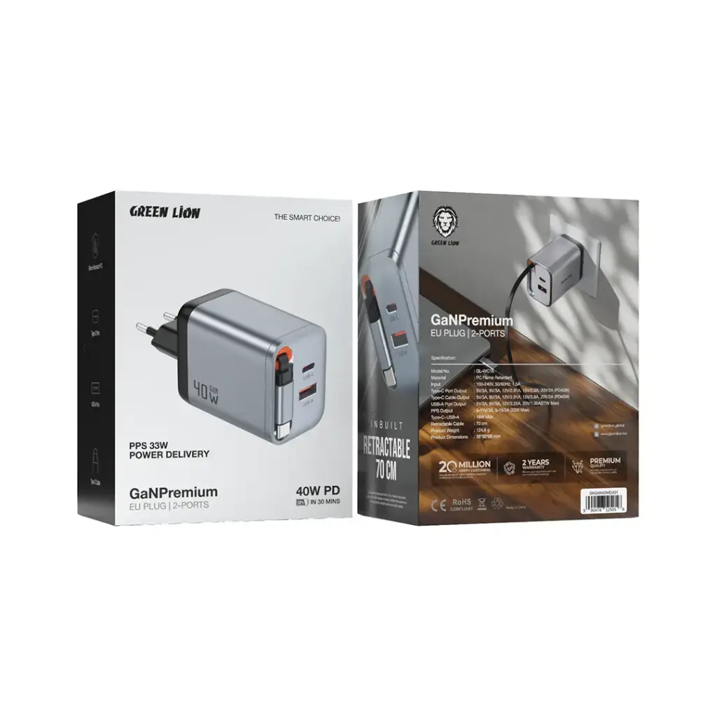 Green Lion GaN Premium UK Plug Wall Charger 45W – Gray (1)