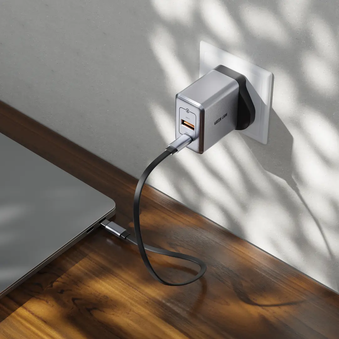 Green Lion GaN Premium UK Plug Wall Charger 45W – Gray
