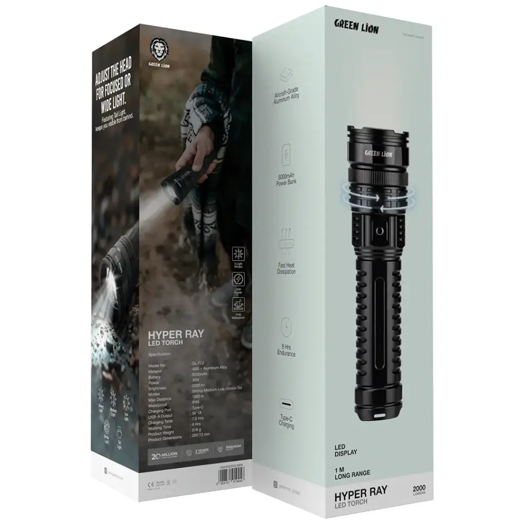 Green Lion Hyper Ray LED Torch – Black