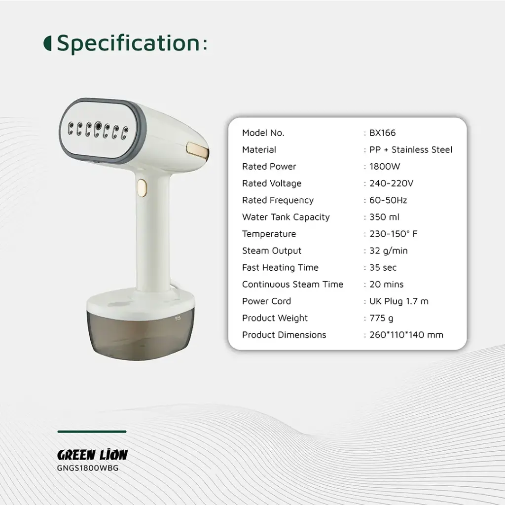 Green Lion Steam 1800W Garment Steamer – Beige