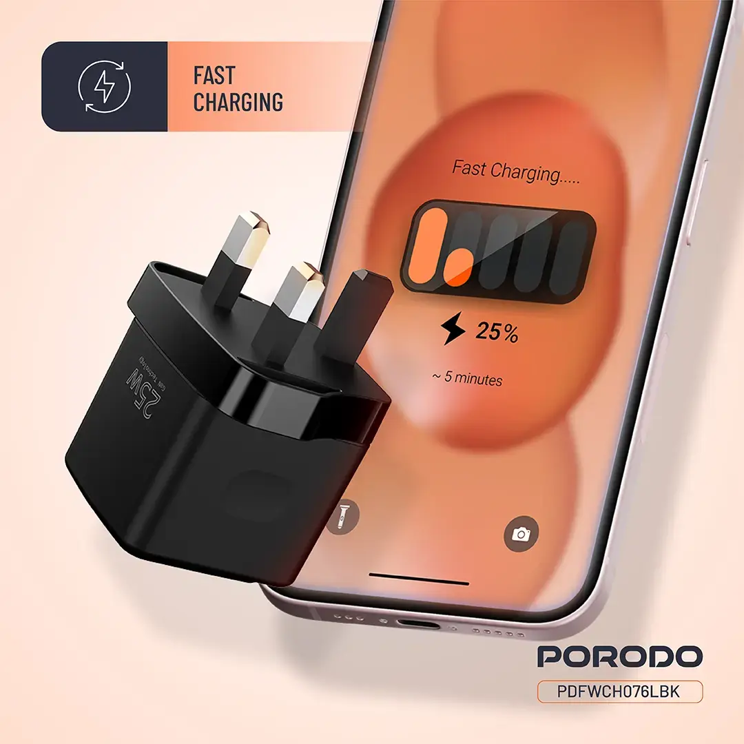 Porodo GaN 25W Dual-Port Wall Charger – Black (5)