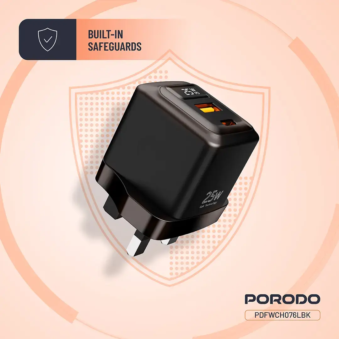 Porodo GaN 25W Dual-Port Wall Charger – Black (6)