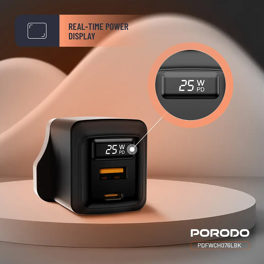 Porodo GaN 25W Dual-Port Wall Charger – Black (7)