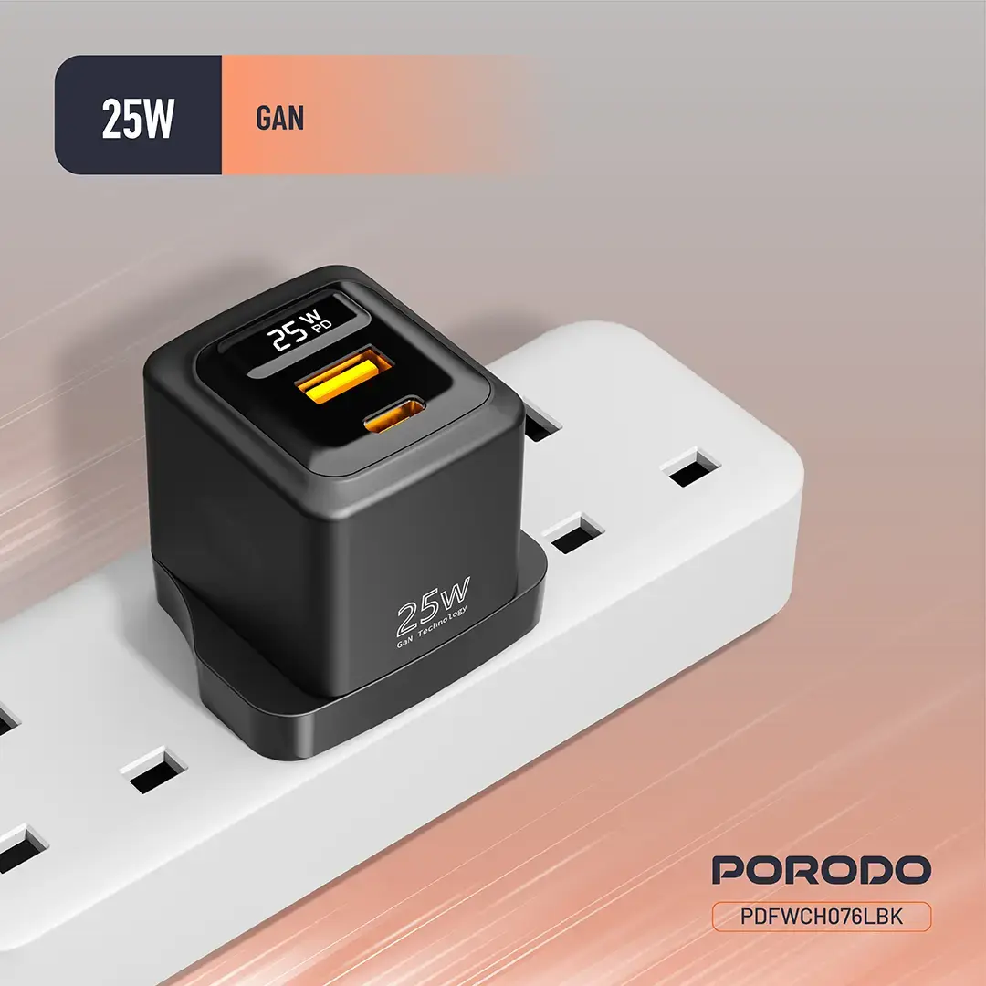 Porodo GaN 25W Dual-Port Wall Charger – Black (8)