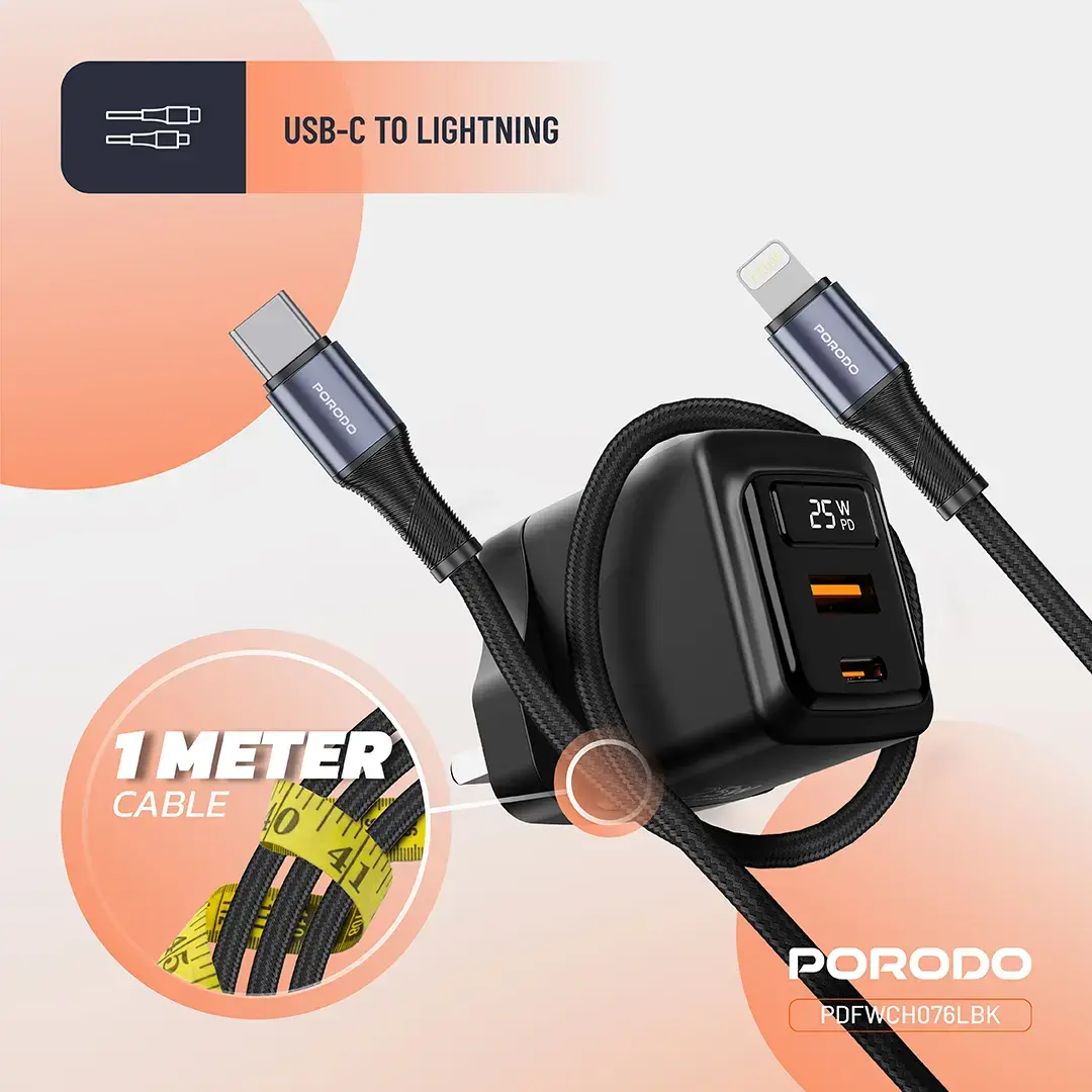 Porodo GaN 25W Dual-Port Wall Charger – Black (9)