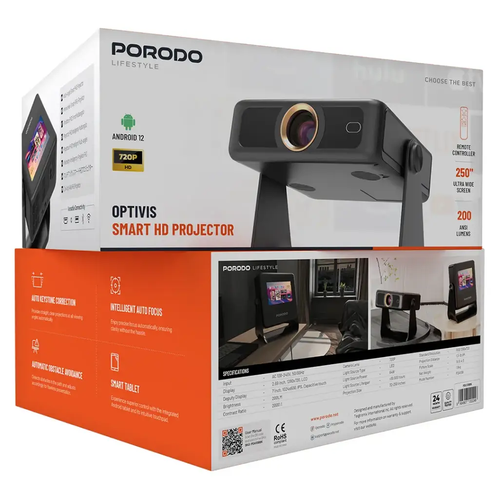 Porodo LifeStyle Optivis Smart HD Projector – Black5