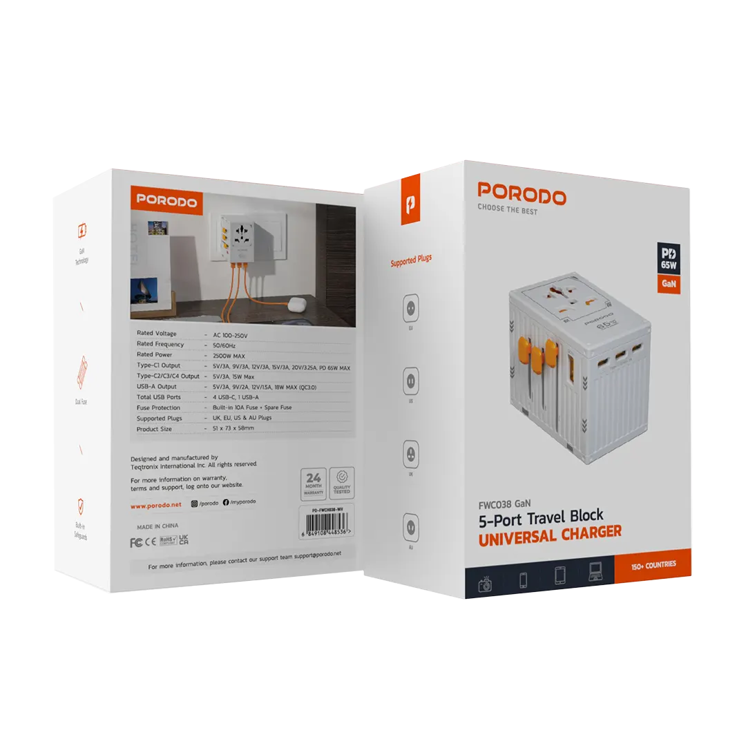 Porodo GaN 5-Port Travel Block Universal Charger