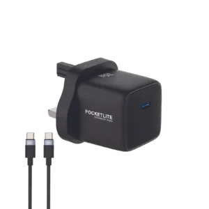 شاحن بوكيتلايت مع كيبل تايب سي إلى سي من باوا (35 واط) | Pawa Pocketlite Travel Charger Includes Braided USB-C to USB-C Cable (35W)