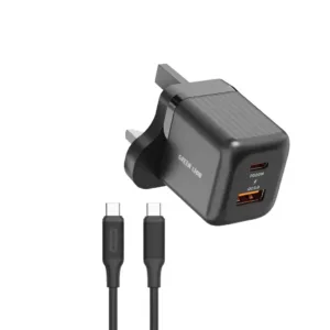 محول جداري بمنفذين مع كيبل (تايب سي-تايب سي) 45واط من جرين ليون | Green Lion Ultra Compact GaN Wall Charger with cable(type C to C) 45W