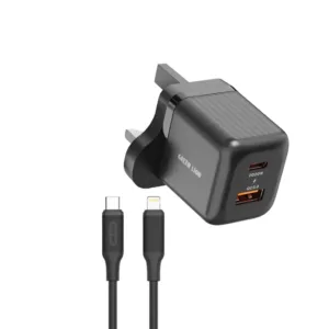 محول جداري بمنفذين مع كيبل (تايب سي-لايتننج) 35واط من جرين ليون | Green Lion Ultra Compact GaN Wall Charger with cable(type C to lightining) 35W