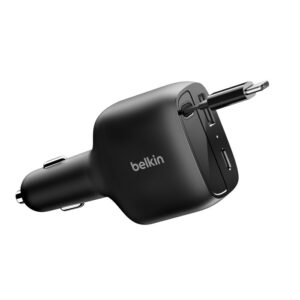 شاحن سيارة مع كيبل تايب سي قابل للسحب من بيلكن (75 واط) | Belkin car charger (75W) with retractable type-C cable