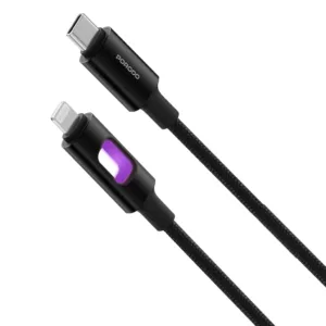 كيبل مضفر تايب سي إلى لايتننج من بورودو | Porodo LED Braided USB-C to Lightning Charging & Data Cable