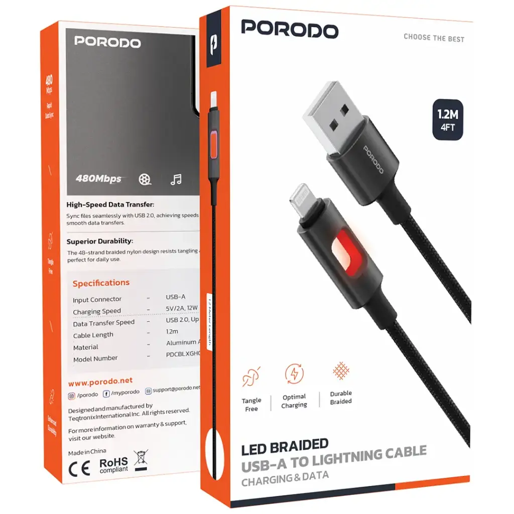 Porodo LED Braided Cable Charging & Data Transfer3