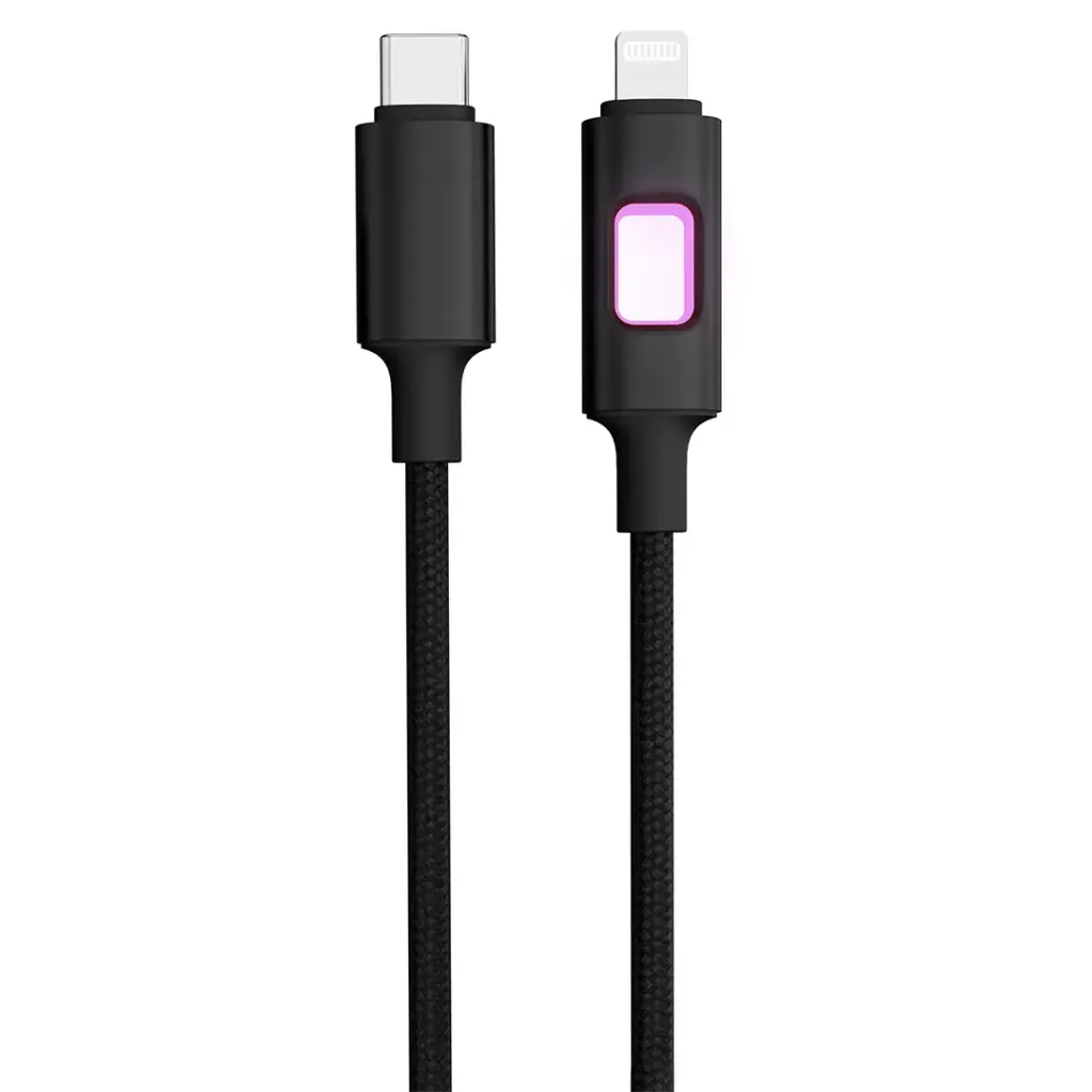 Porodo LED Braided USB-C to Lightning Charging & Data Cable – Black2