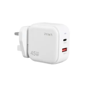 شاحن جداري ثنائي المخرج بتقنية الجان من باوا | Pawa Quick GaN 45W With PD+QC Port