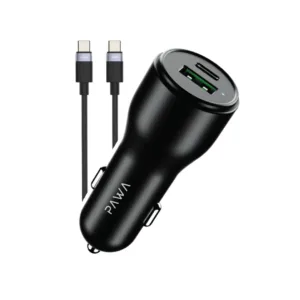 شاحن للسيارة مزدوج المخارج مع كيبل تايب سي من باوا | Pawa Solid Car Charger Dual Port PD+QC Includes Braided USB-C to USB-C Cable